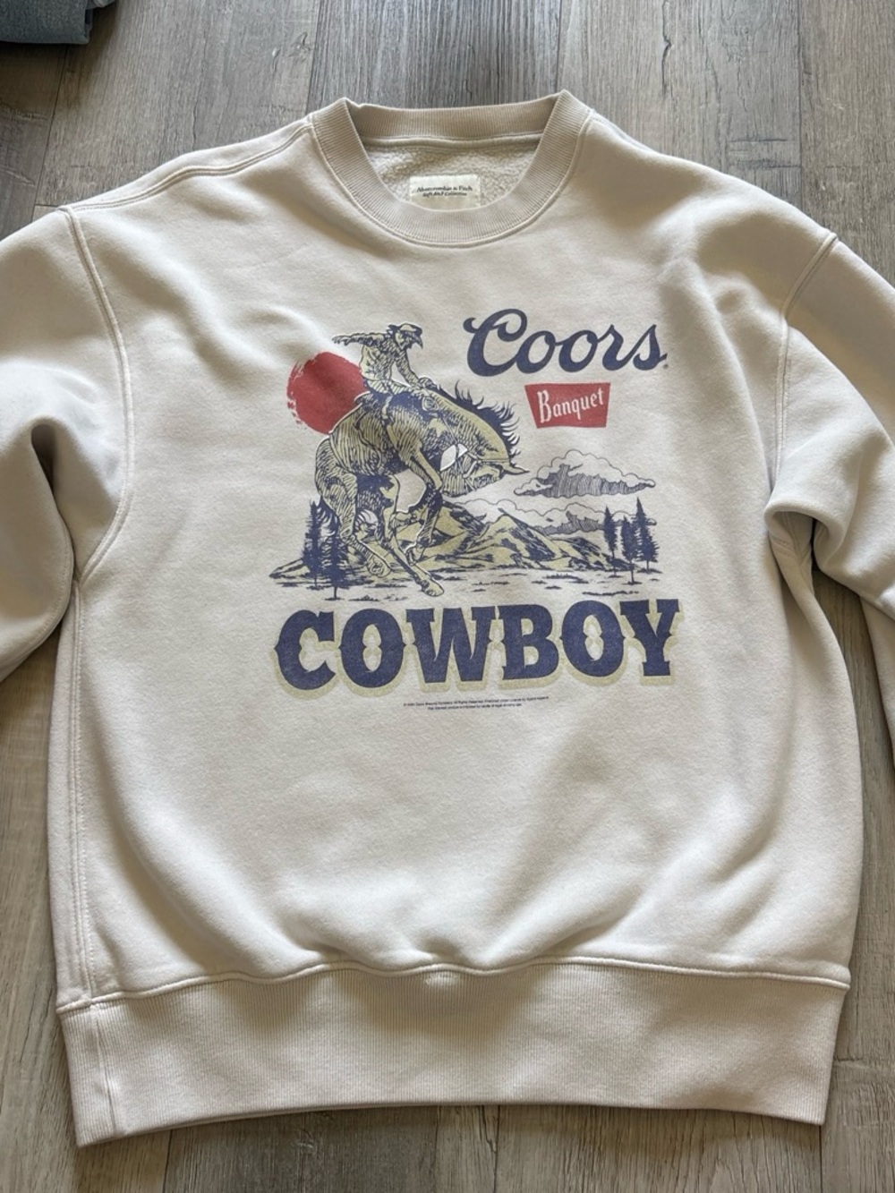 Abercrombie & Fitch Cream Graphic Cowboy Crewneck Sweatshirt